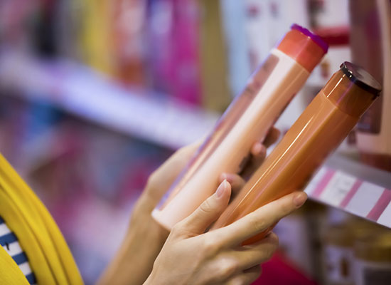 Choosing beauty products in store