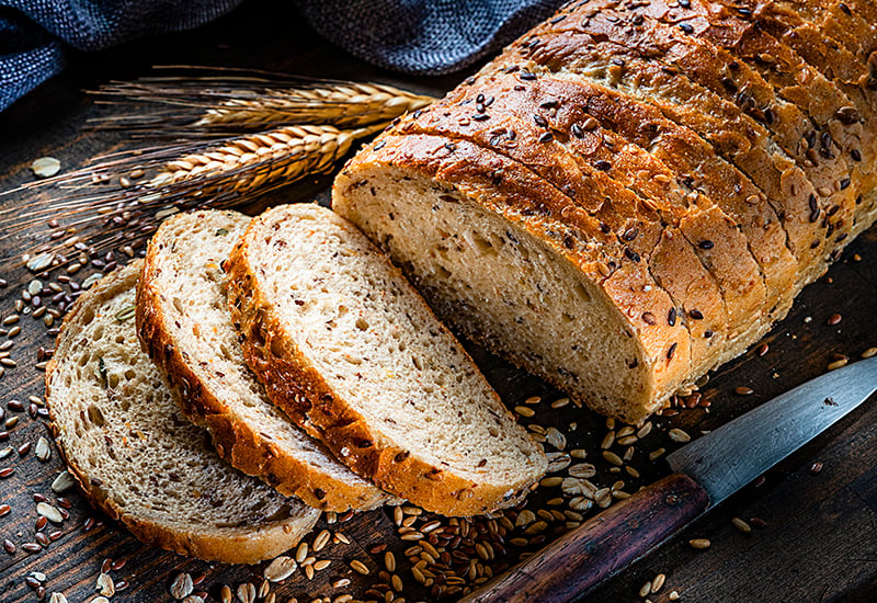 Freshly sliced wholemeal bread