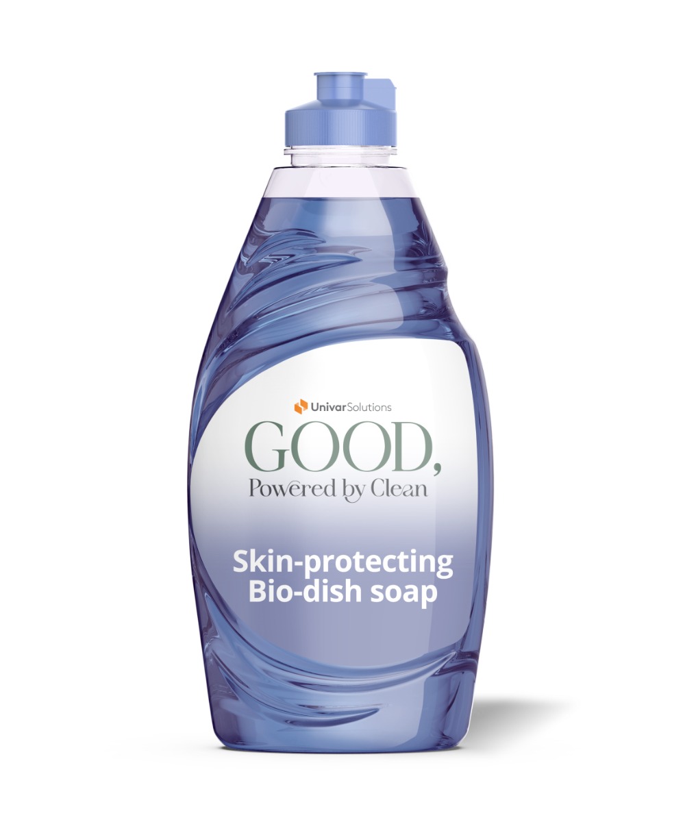A bottle of Skin-Protecting Bio Dish Soap